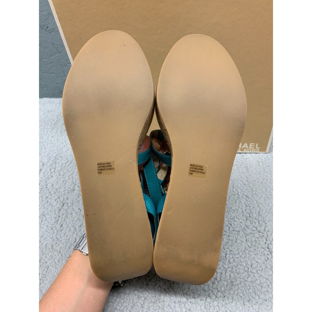 Michael‎ Kors Nash Sandal Women's 10M Turquoise Crinkled Patent Leather - Picture 11 of 14